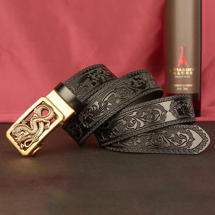 Ceinture en cuir gaufré à motif dragon enroulé pour homme