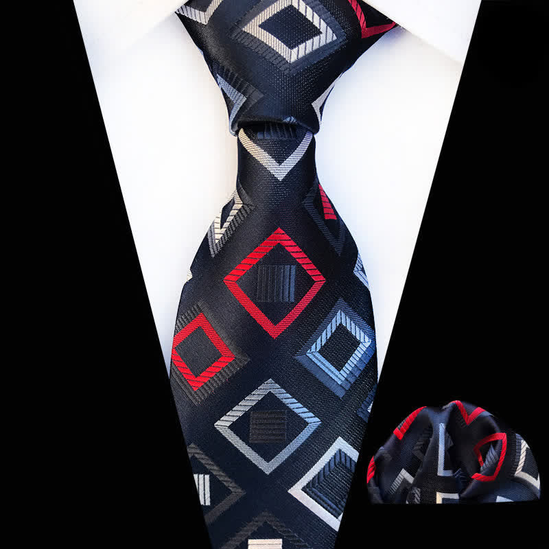 Lot de 2 cravates géométriques cubiques noires et rouges pour homme