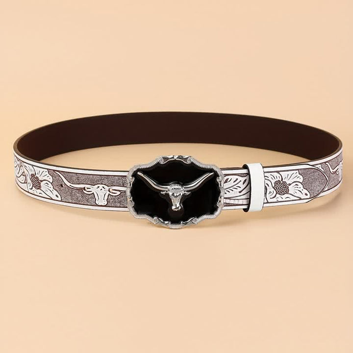Ceinture en cuir noir pour homme avec tête de taureau Western Longhorn
