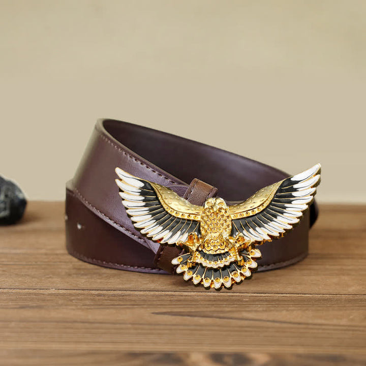 Ceinture en cuir à boucle pour homme avec ailes déployées et motif aigle royal
