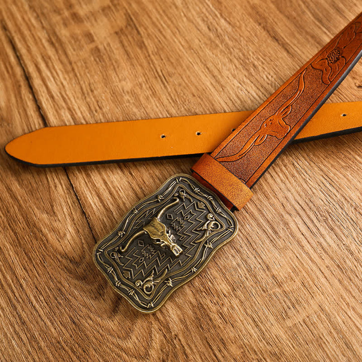 Ceinture en cuir pour homme avec tête de taureau totem western