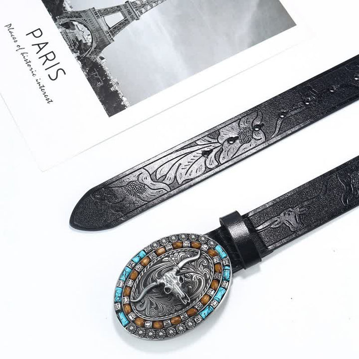 Ceinture en cuir de taureau turquoise pour homme style western cowboy