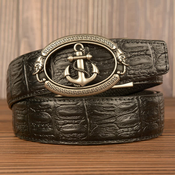 Ceinture en cuir gaufré crocodile pour homme, motif ancre nautique