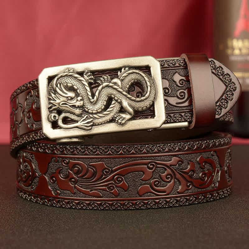 Ceinture en cuir gaufré à motif dragon enroulé pour homme