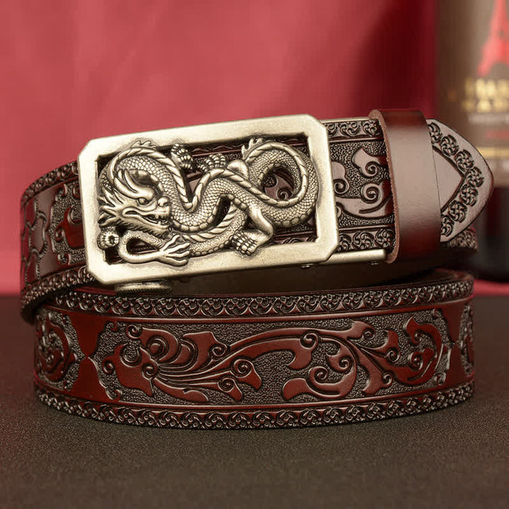 Ceinture en cuir gaufré à motif dragon enroulé pour homme