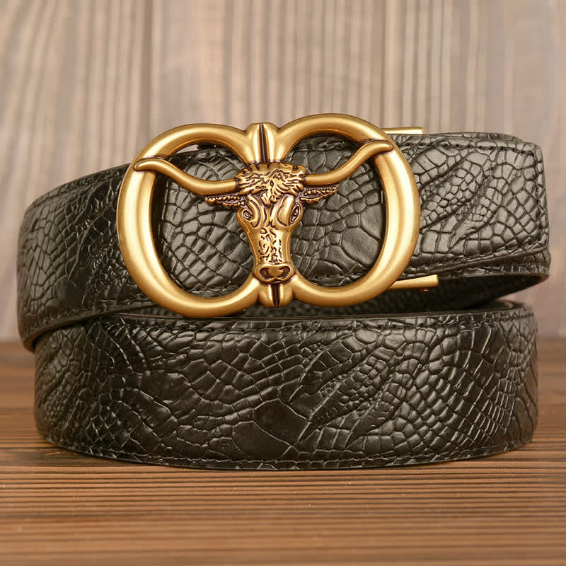 Ceinture en cuir motif crocodile pour homme, motif bœuf géant