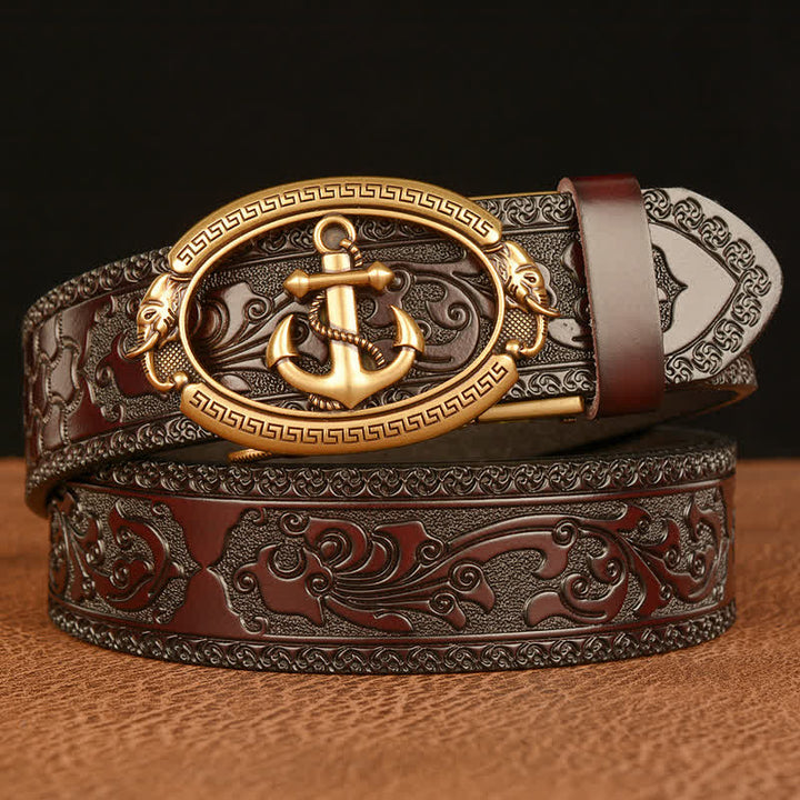 Ceinture en cuir avec boucle d'ancre nautique pour homme