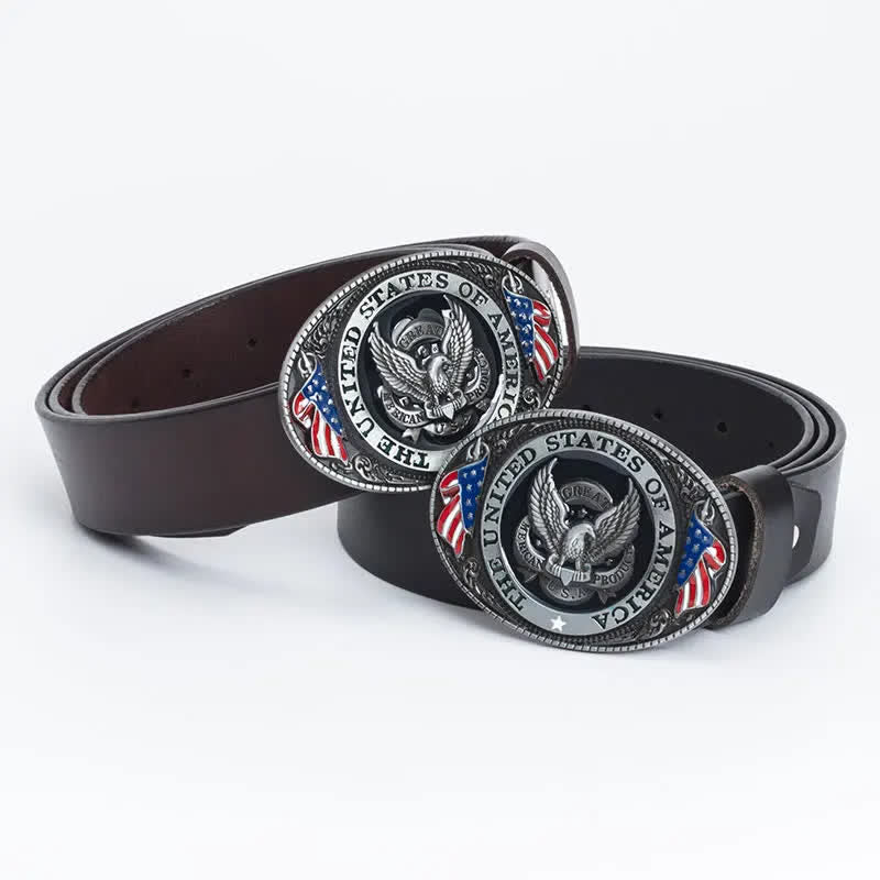 Ceinture en cuir de luxe pour homme avec drapeau américain et aigle