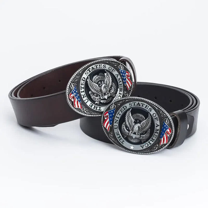 Ceinture en cuir de luxe pour homme avec drapeau américain et aigle