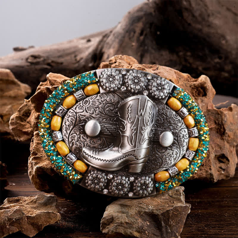 Ceinture en cuir avec boucle de botte en perles de bois et strass pour homme