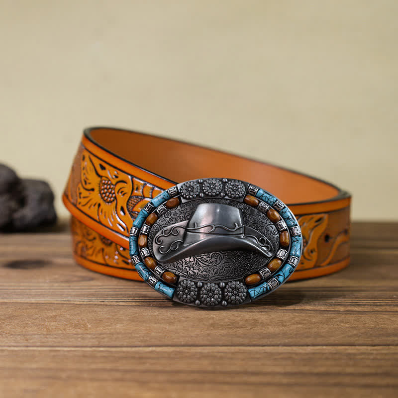 Ceinture en cuir avec boucle en pierre turquoise pour chapeau de cowboy DIY pour homme