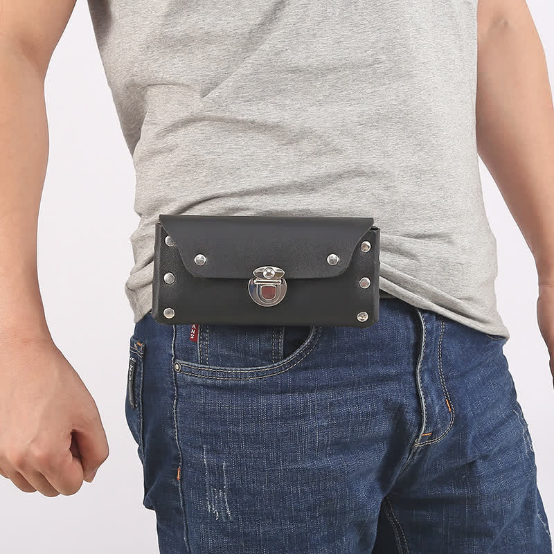 Sac ceinture en cuir pour téléphone universel avec bouton décoratif à rivets