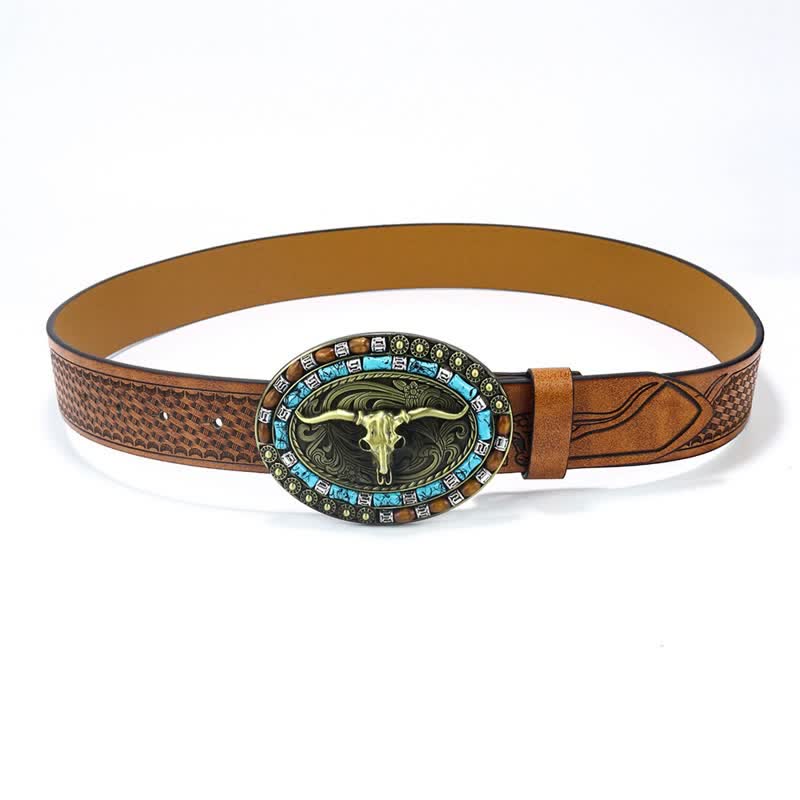 Ceinture en cuir de taureau turquoise pour homme style western cowboy