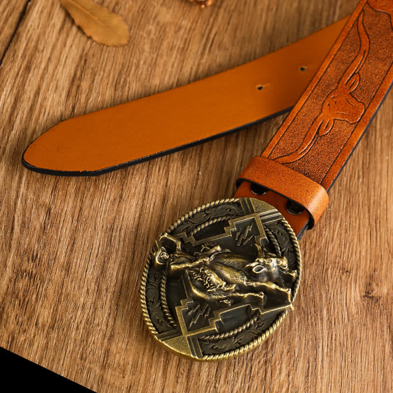 Ceinture en cuir de taureau dominant pour homme