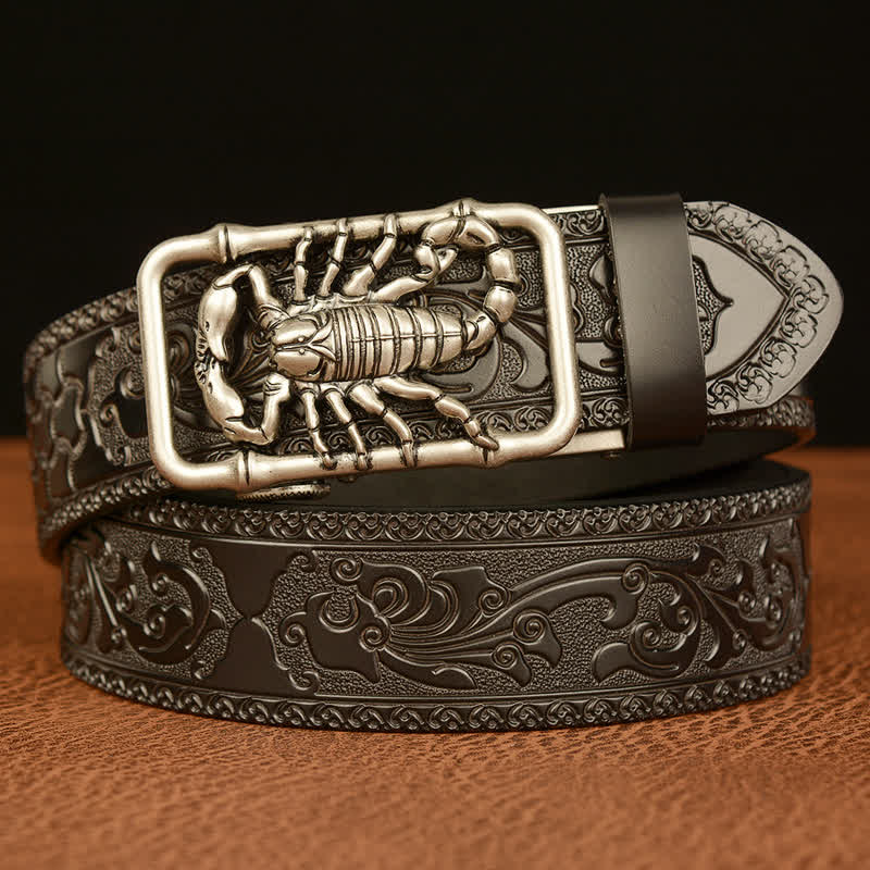 Ceinture en cuir gravée en relief avec scorpion pour homme