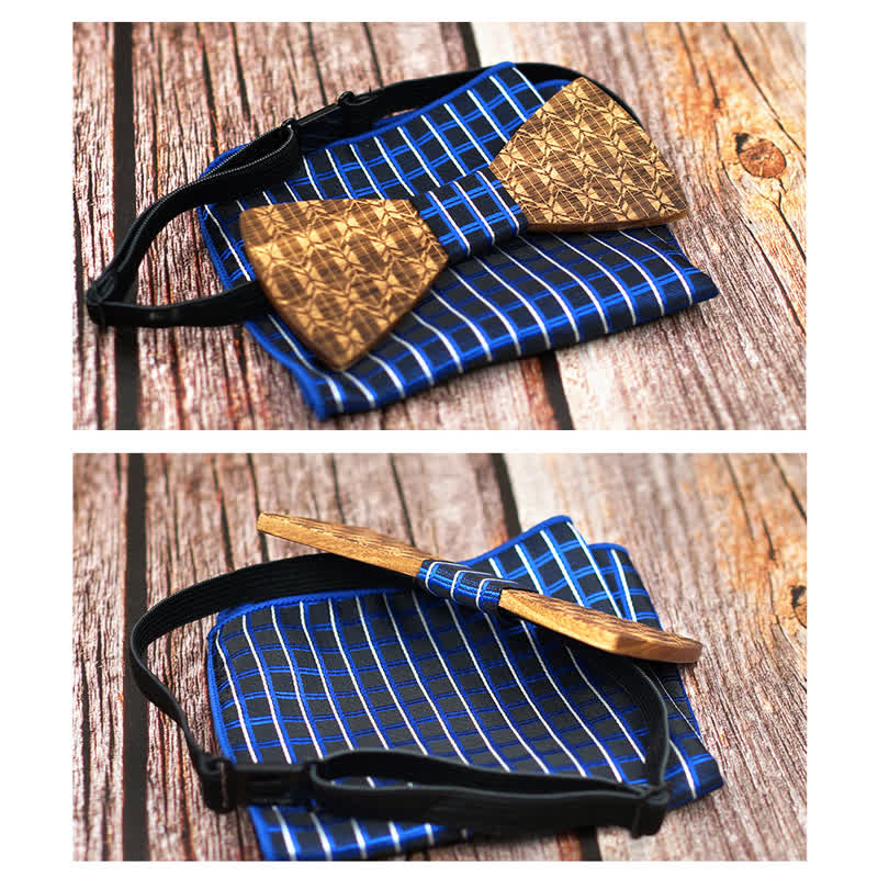 Ensemble de 3 nœuds papillon en bois sculpté pour hommes