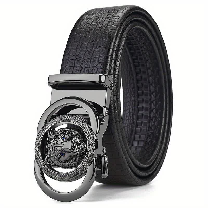 Ceinture en cuir à boucle tête de léopard motif serpent pour homme