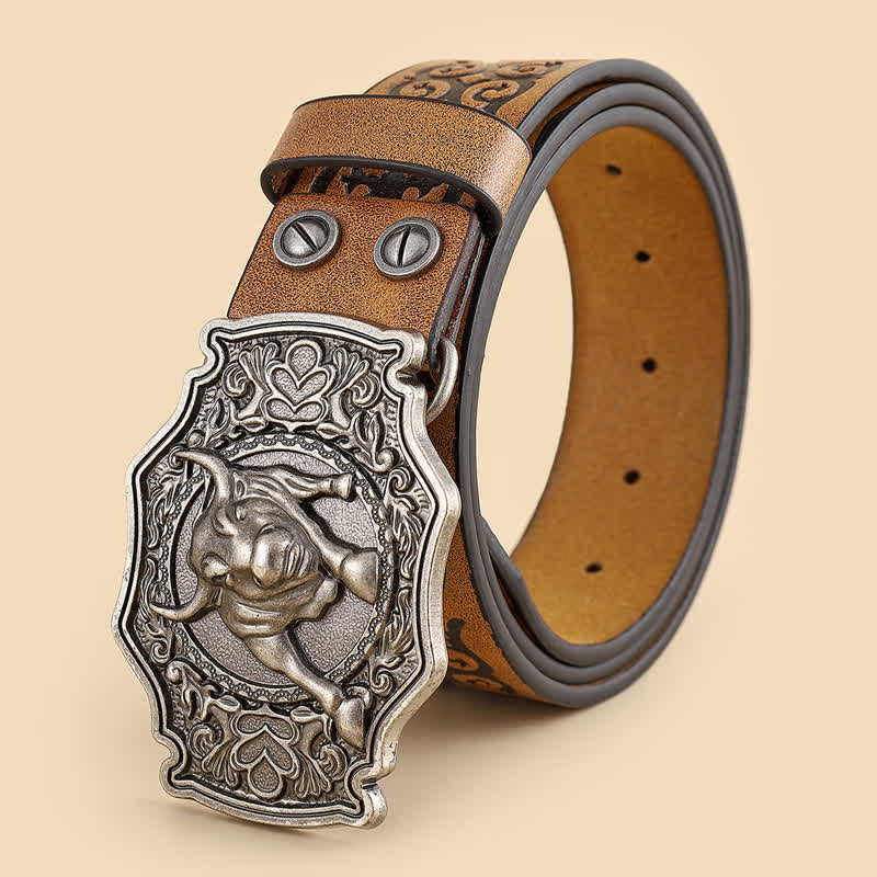 Ceinture en cuir à motif floral gravé pour homme, taureau yak matador