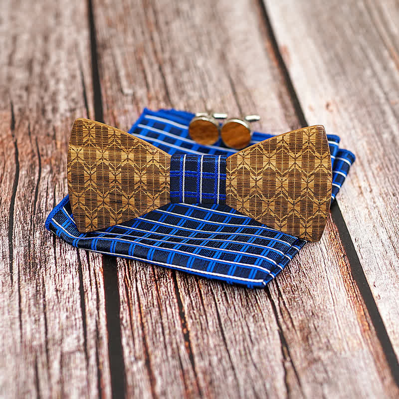 Ensemble de 3 nœuds papillon en bois sculpté pour hommes