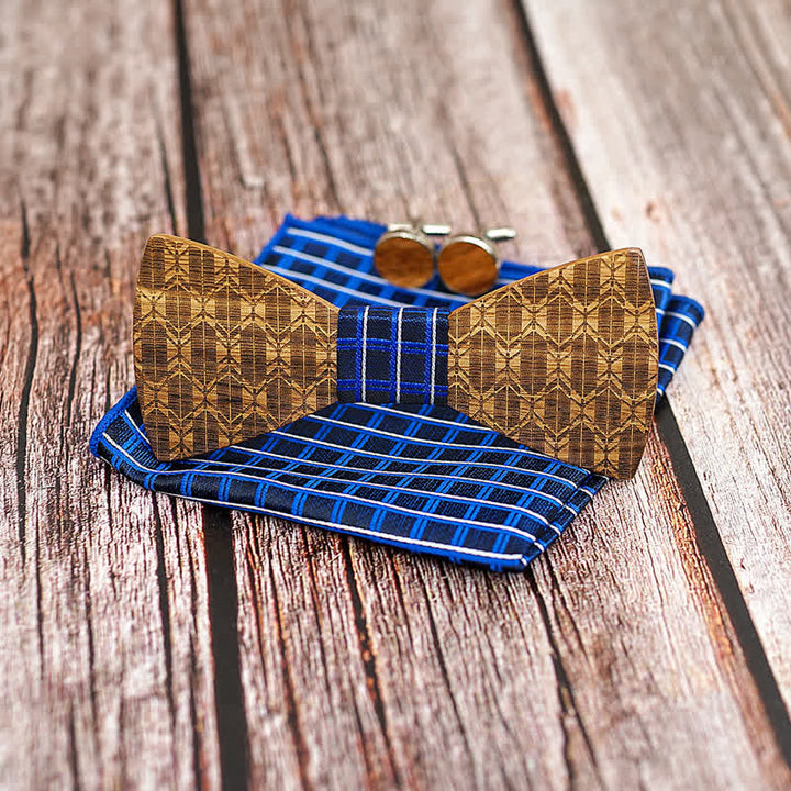 Ensemble de 3 nœuds papillon en bois sculpté pour hommes