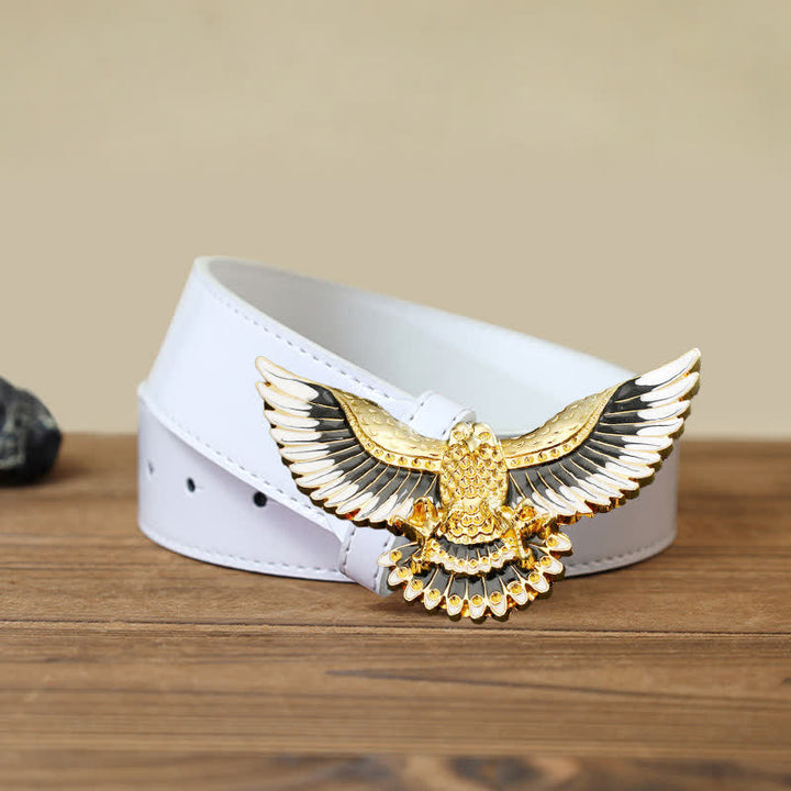Ceinture en cuir à boucle pour homme avec ailes déployées et motif aigle royal