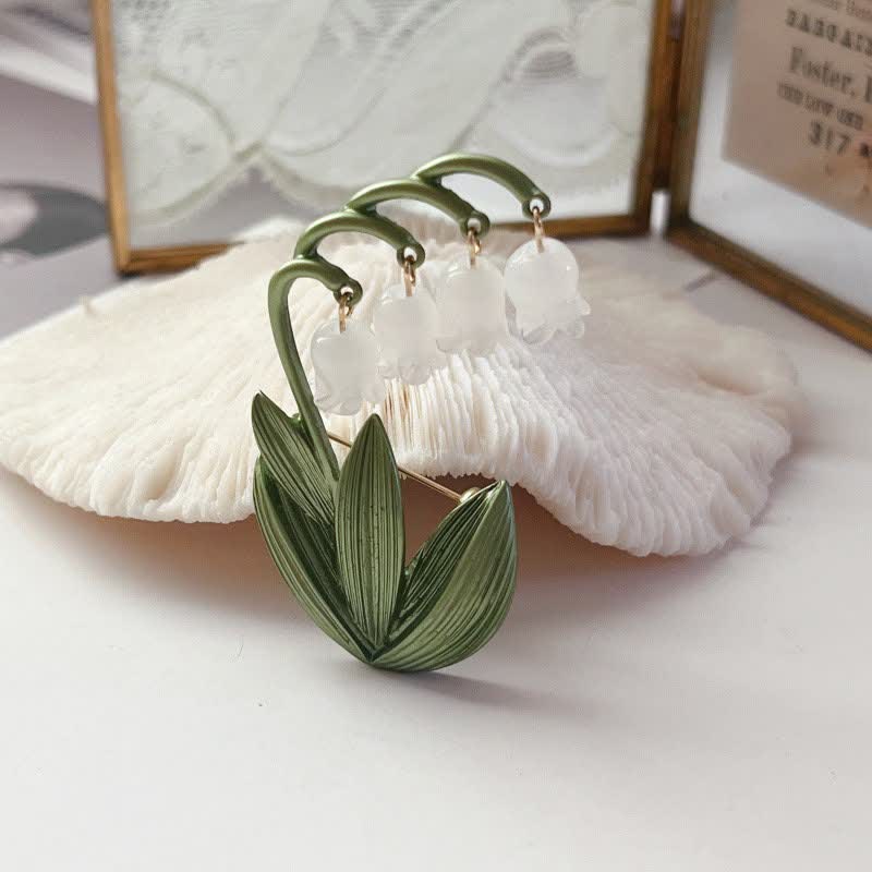 Broche muguet blanche pure pour femme