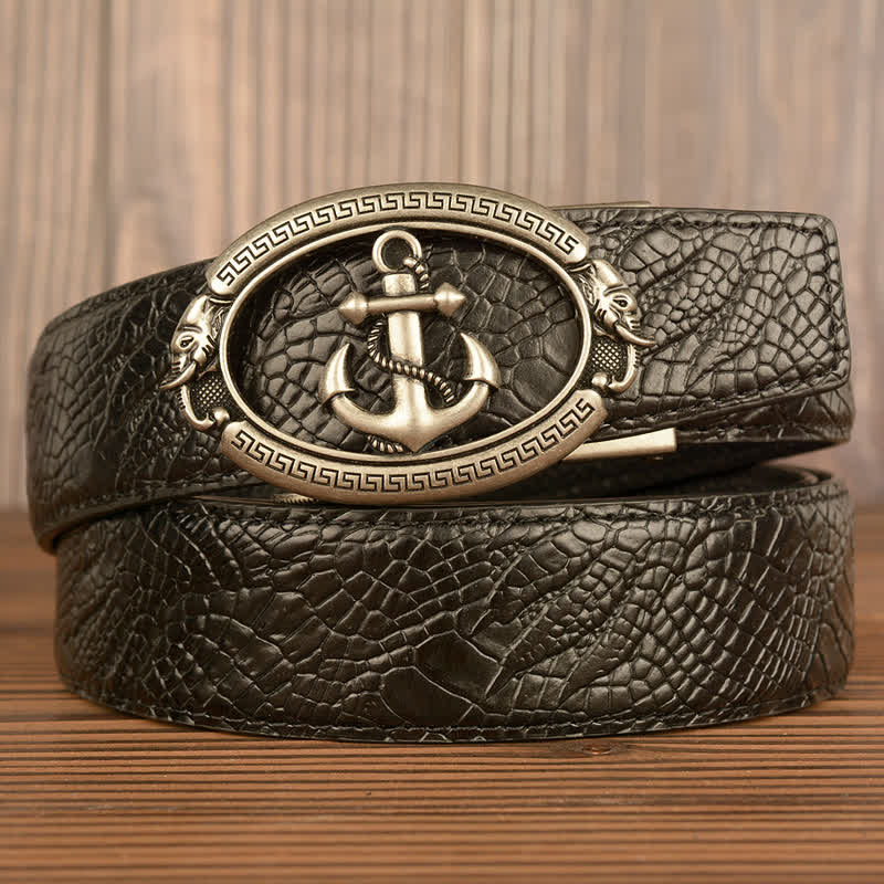 Ceinture en cuir gaufré crocodile pour homme, motif ancre nautique