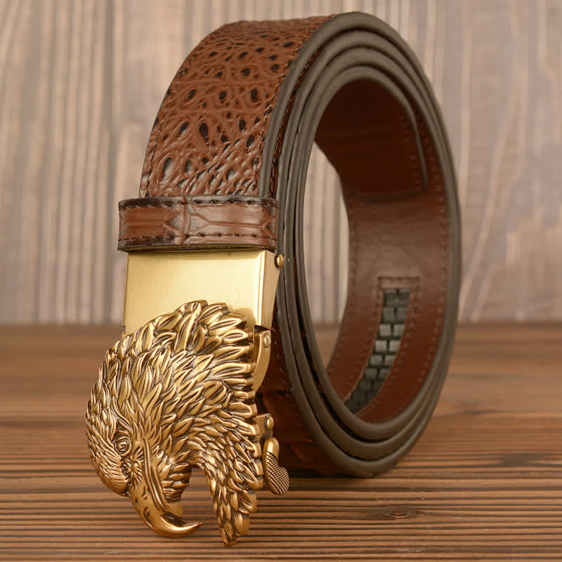 Ceinture en cuir gaufré crocodile tête d'aigle pour homme