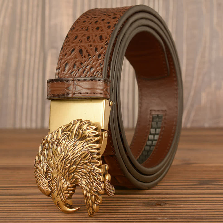 Ceinture en cuir gaufré crocodile tête d'aigle pour homme