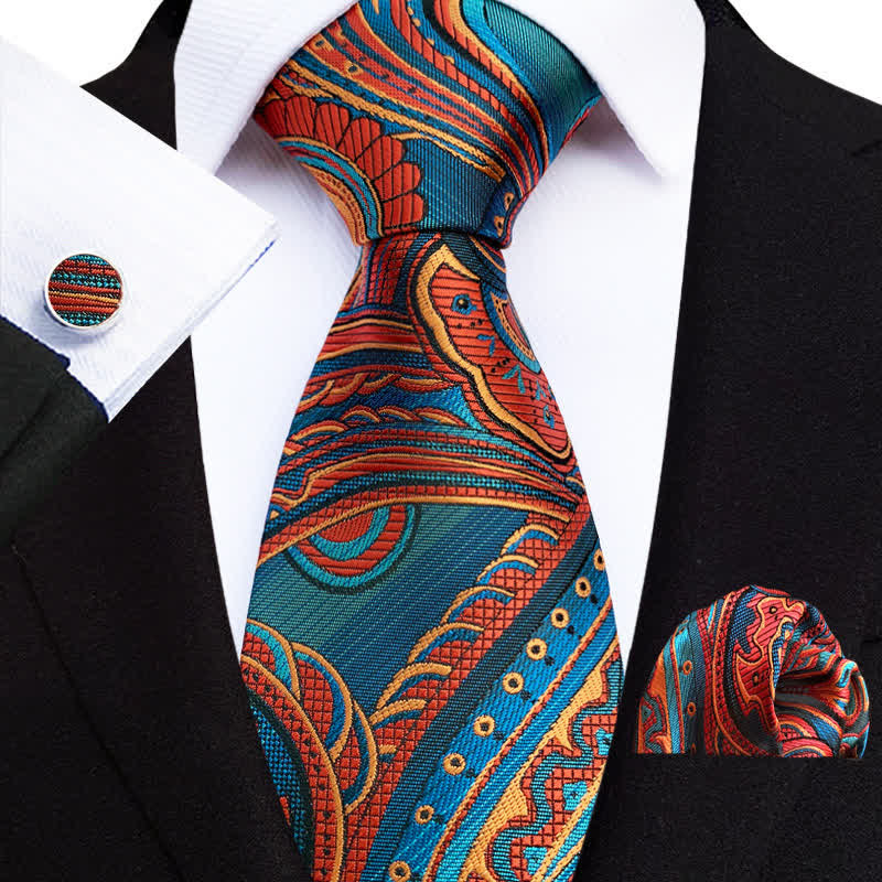 Lot de 3 cravates à motif cachemire orange et bleu sarcelle pour homme