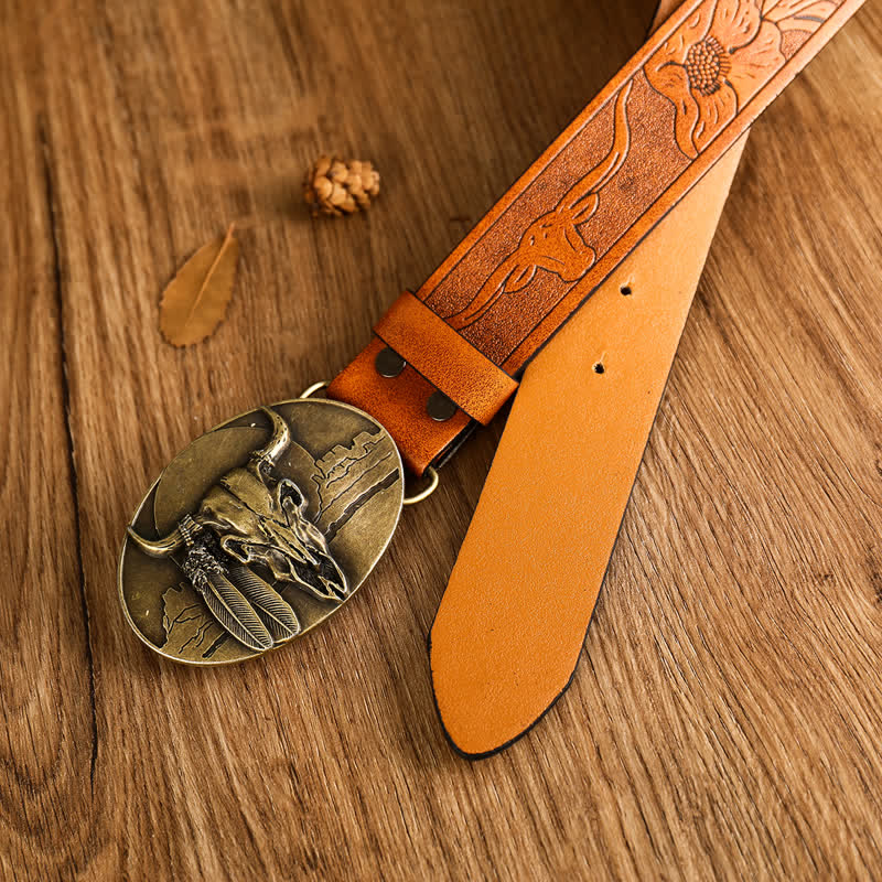 Ceinture en cuir avec boucle en forme de tête de taureau fou Ethic pour homme