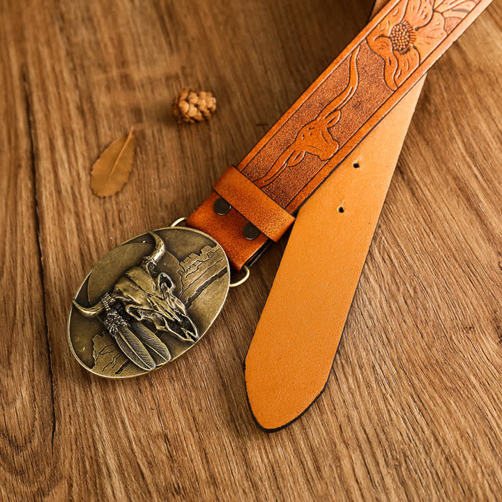 Ceinture en cuir avec boucle en forme de tête de taureau fou Ethic pour homme