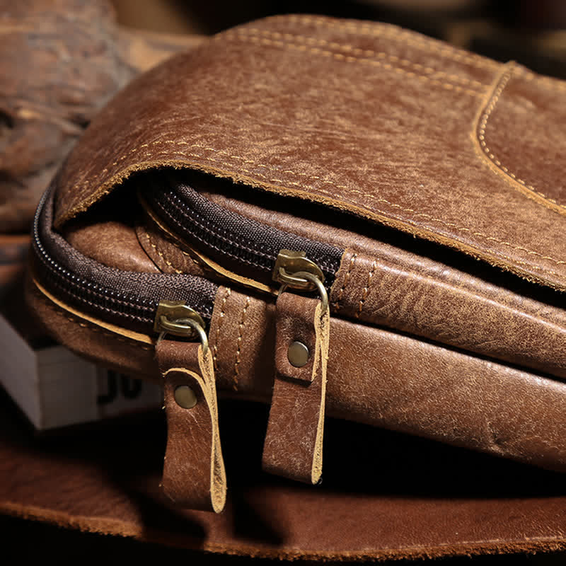 Sac ceinture de voyage en cuir nubuck avec fermeture éclair et bouton-pression magnétique