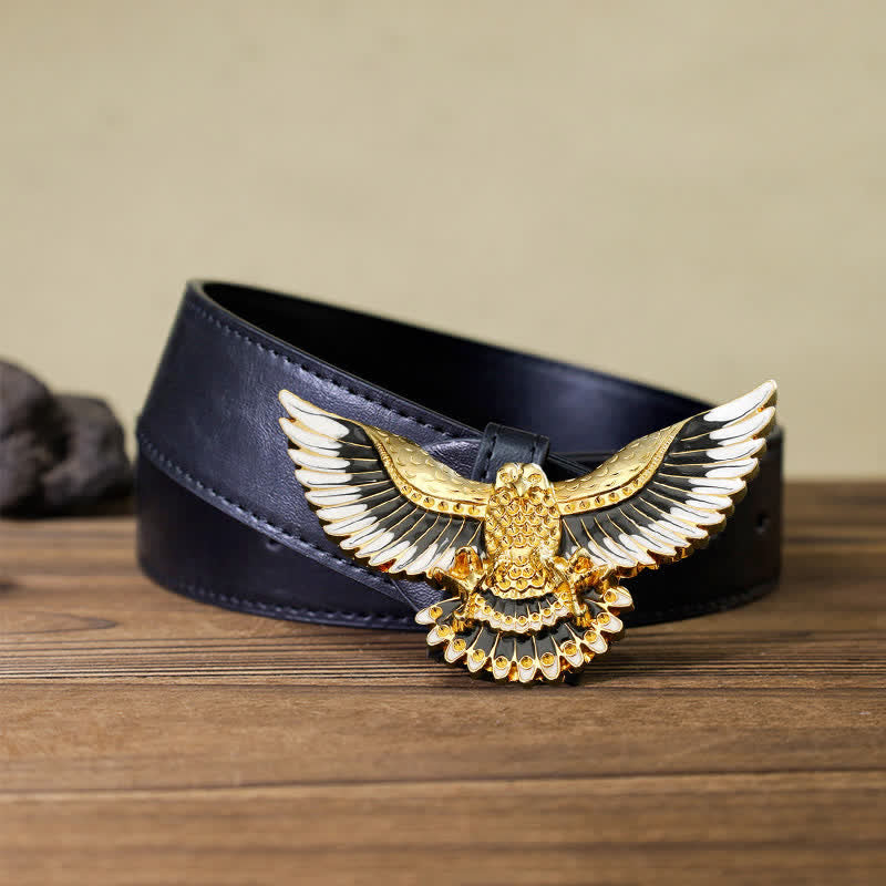 Ceinture en cuir à boucle pour homme avec ailes déployées et motif aigle royal