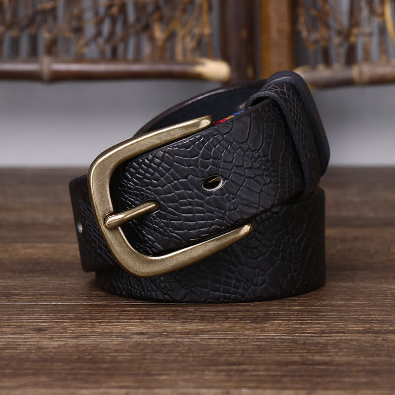 Ceinture en cuir grainé serpentine pour homme