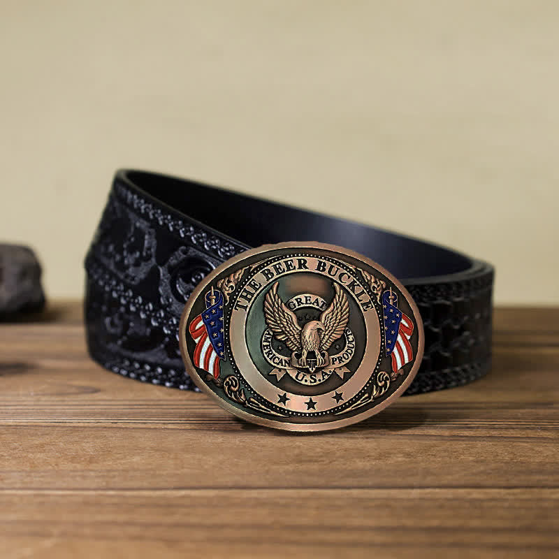 Ceinture en cuir avec boucle créative pour porte-bière et drapeau américain pour homme