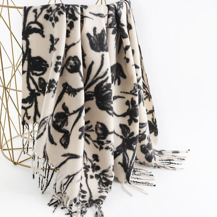 Écharpe botanique à fleurs douces crème pour femme