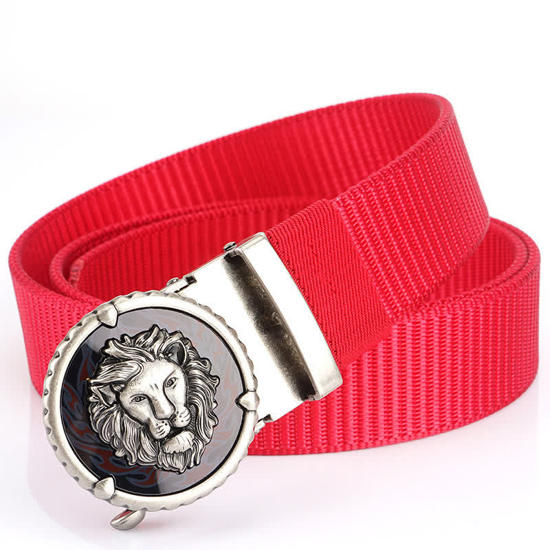 Ceinture pratique en nylon à motif tête de lion pour homme - Rouge / Argent - 48" - image 22