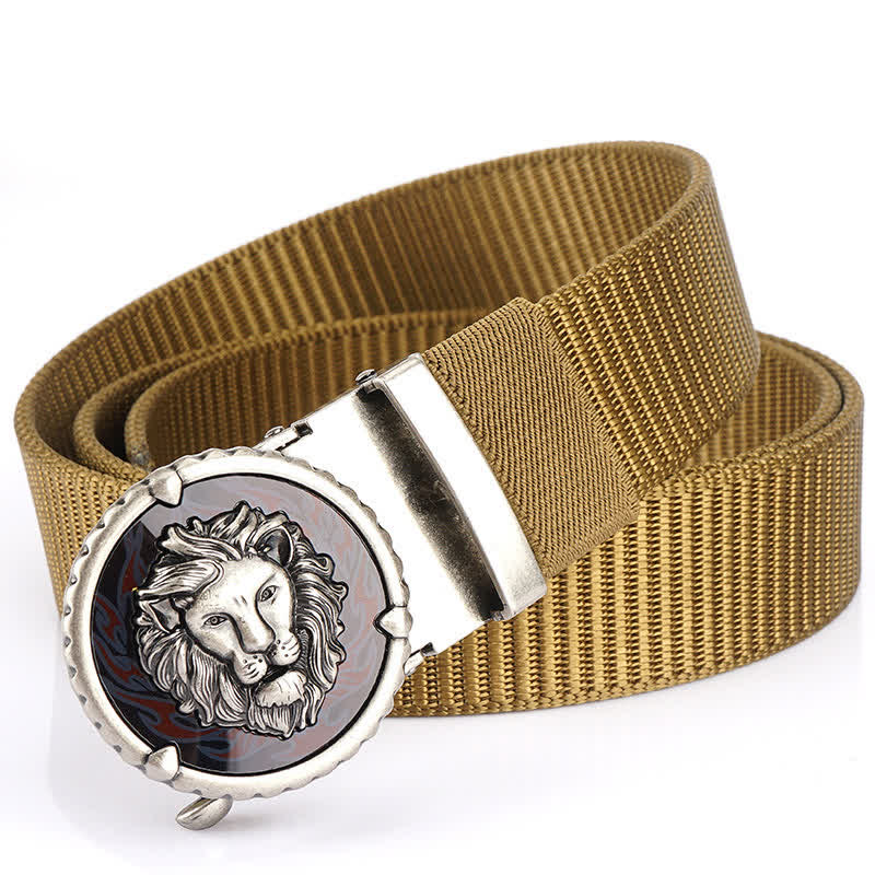 Ceinture pratique en nylon à motif tête de lion pour homme - Kaki / Argent - 48" - image 15