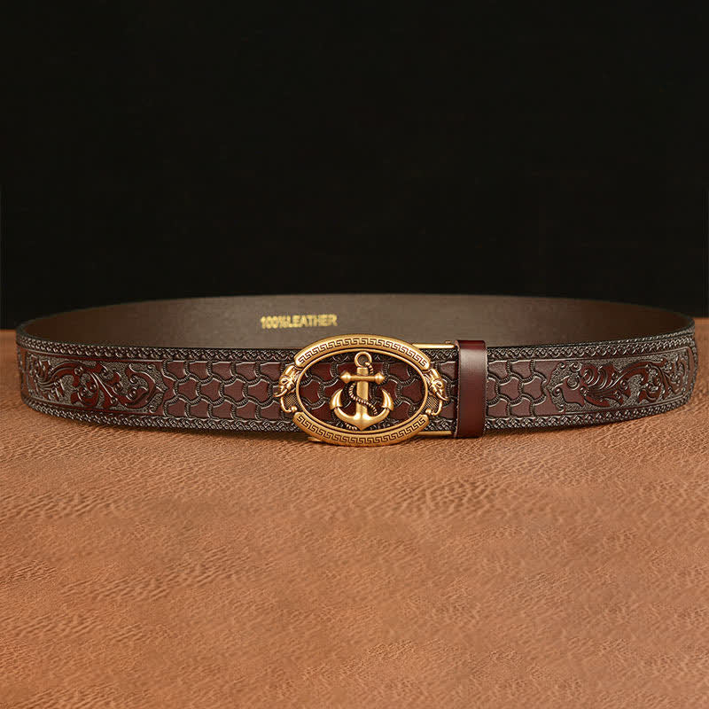 Ceinture en cuir avec boucle d'ancre nautique pour homme