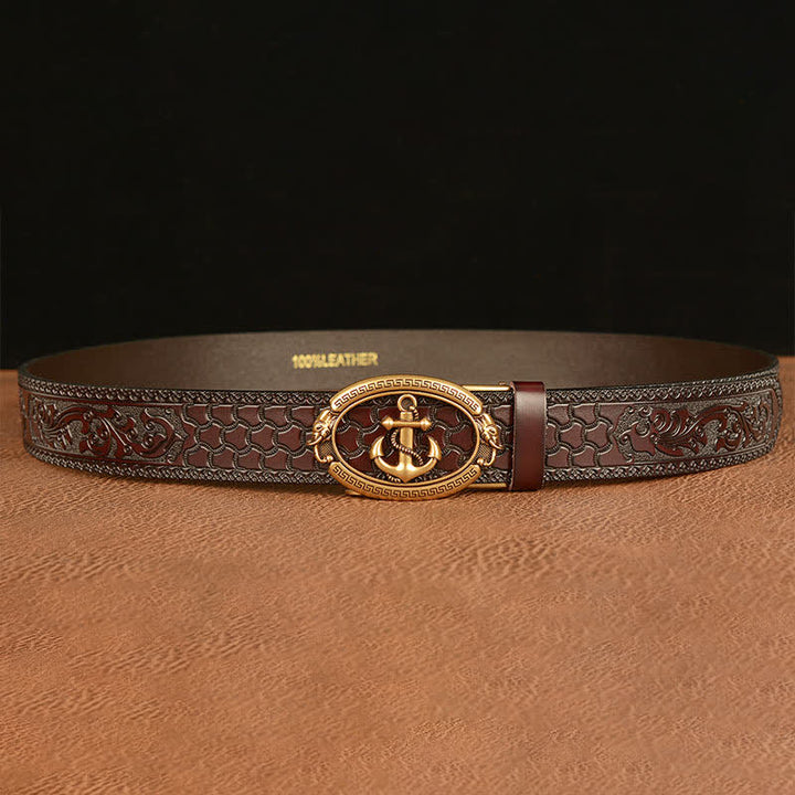 Ceinture en cuir avec boucle d'ancre nautique pour homme