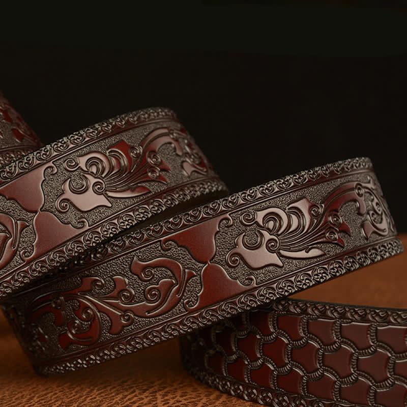 Ceinture en cuir gaufré à motif dragon enroulé pour homme