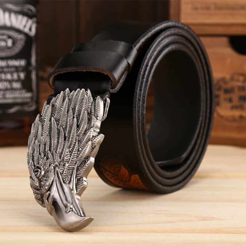 Ceinture en cuir avec boucle d'aigle et tête de vautour 3D pour homme