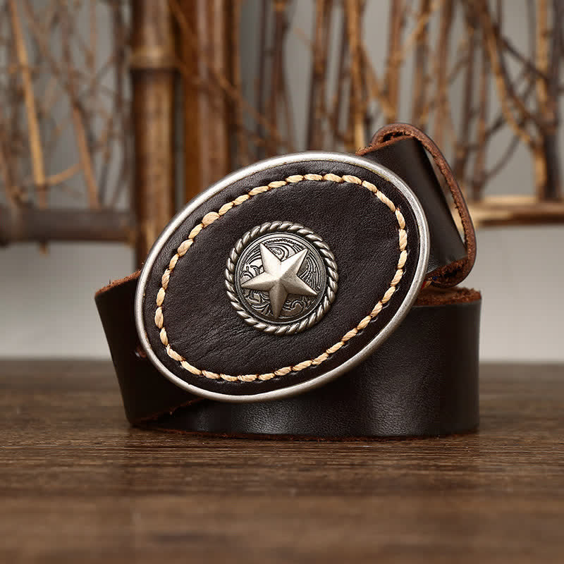 Ceinture en cuir épais Pentacle Wild-West pour homme
