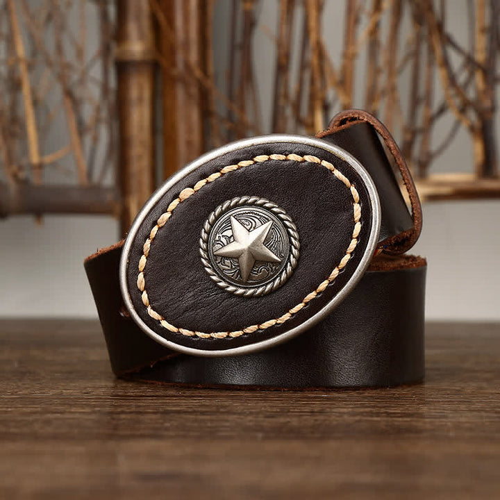 Ceinture en cuir épais Pentacle Wild-West pour homme