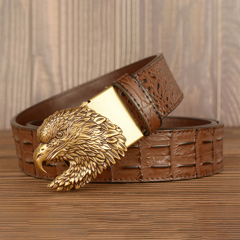 Ceinture en cuir gaufré crocodile tête d'aigle pour homme