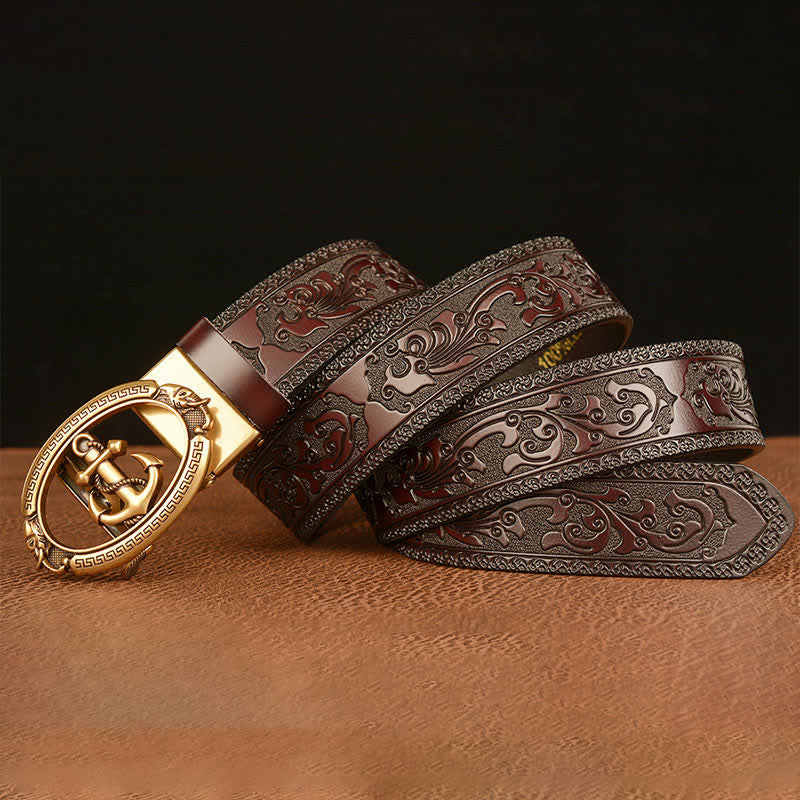 Ceinture en cuir avec boucle d'ancre nautique pour homme