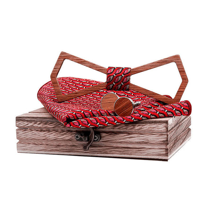 Ensemble de 3 nœuds papillon en bois sculpté creux pour hommes