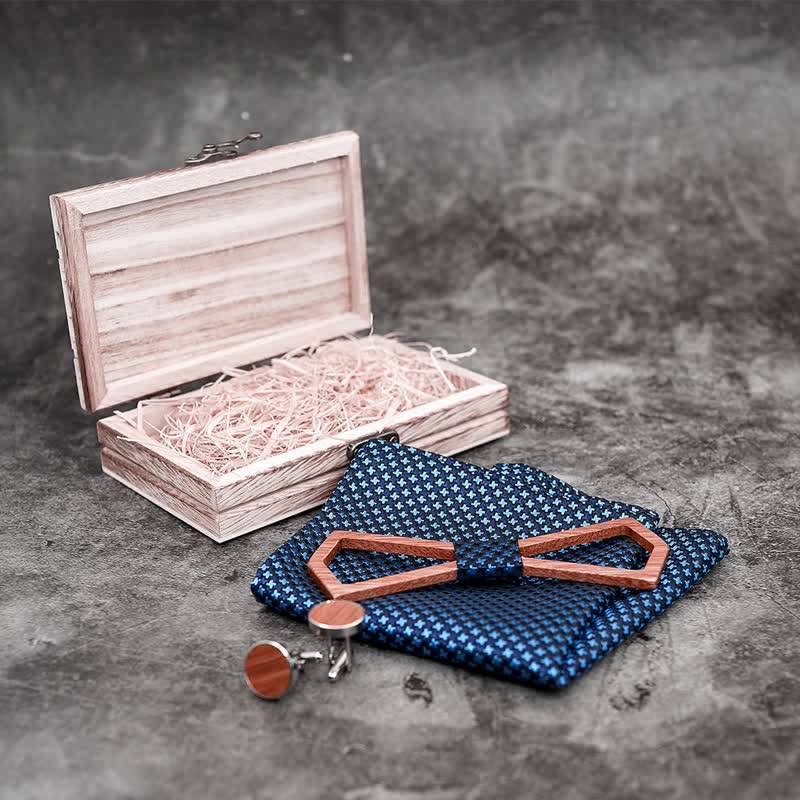 Ensemble de 3 nœuds papillon en bois sculpté creux pour hommes