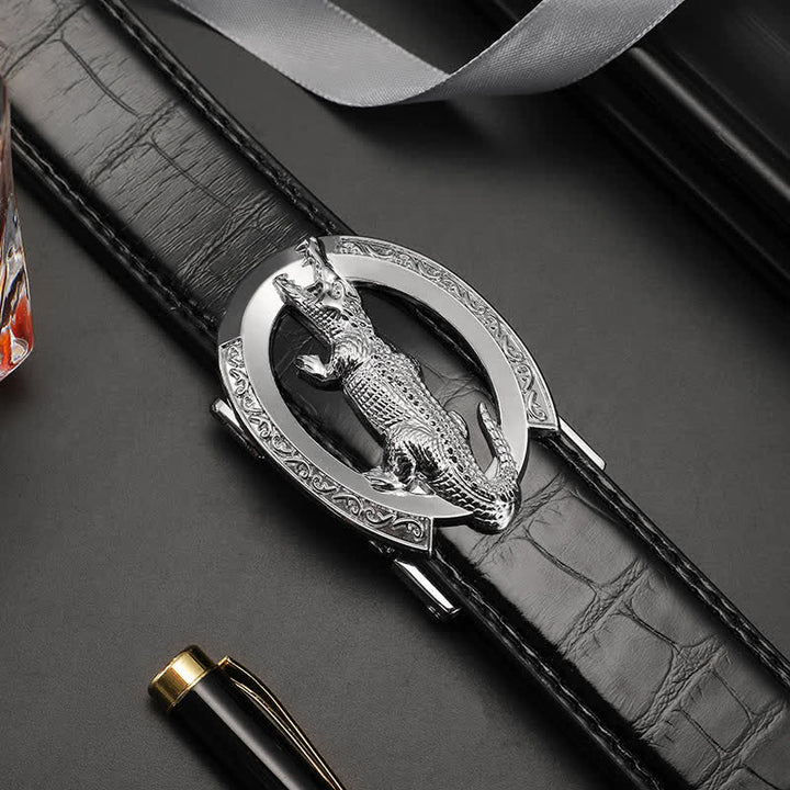 Ceinture en cuir imprimé crocodile à boucle automatique pour homme